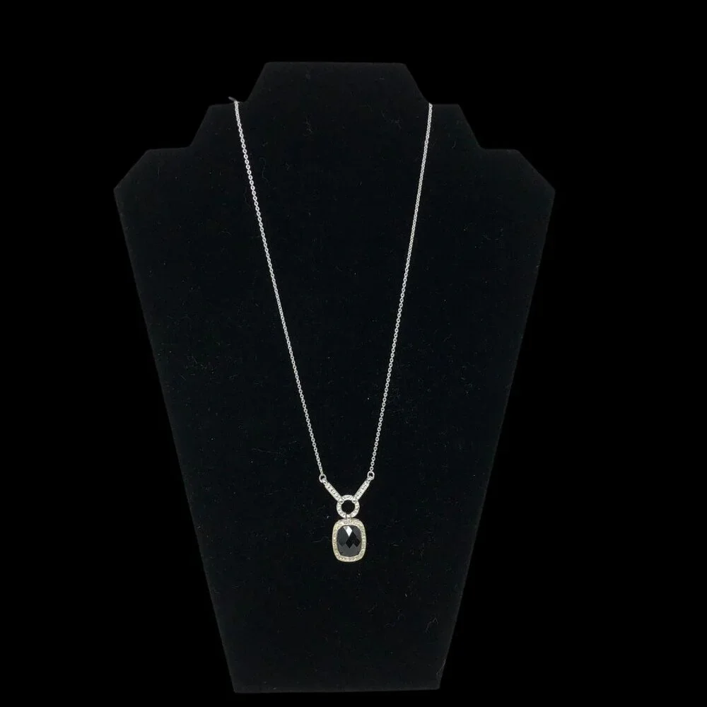 Avon  Necklace‎ Black Rhinestone Silver Tone Pendant Statement